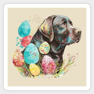 Brown Chocolate Labrador Retriever Easter Egg Spring Floral Watercolor Painting Dog Lover Art Sticker